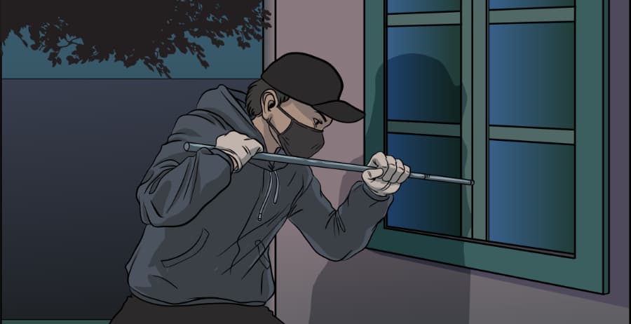 Illustration of burglar forcing entry through a window in Jonesboro